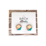 Hexagon Earrings / Geometric Earrings / Tiny Stud Earrings / Mint and Rose Gold Wooden Stud Earrings / Girlfriend Gift | Nickel Free