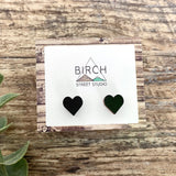 Black Heart Studs | Girlfriend Gift | Black Heart Jewelry | Wooden Stud Earrings | Christmas Gifts for Her | Nickel Free