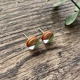 Geometric Stud Earrings, Green Earrings, Small Round Earrings, Wood Earrings, Wood Studs, Laser Cut Wood, Green and White, Dark Wood Earring