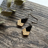 Boho Chevron Wood Dangle Earrings- Grey Pink & Silver