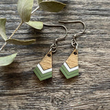 Boho Wooden Dangle Earrings | Geometric Wood | Moss Green | Trendy Lightweight Earrings | Girlfriend Gift Idea | Nickel Free