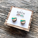 Small Round Wood Stud Earrings | Mint Green, Rose Gold, White | Retro Style Stud Earrings | Cute Earrings for Her | Nickel Free