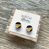 Small Round Black Stud Earrings | Retro Design Earrings | Sensitive Ears | Small Wood Stud Earrings | Black Minimalist Earrings
