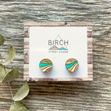Small Round Wood Stud Earrings | Mint Gold White | Sensitive Ears | Graduation Gift | Birthday Gift | Nickel Free