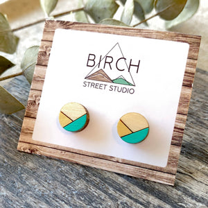 Wood Stud Earrings | Round Geometric | Trendy | Gift for Her | Stocking Stuffers | Made in Canada | Nickel Free