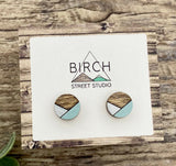 Geometric Earrings | Wood Stud Earrings | Blue Silver | Bridesmaids Gift | Modern and Trendy Jewelry | Unique gift for Her | Nickel Free