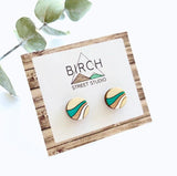 Small Round Wood Stud Earrings | Mint Green, Rose Gold, White | Retro Style Stud Earrings | Cute Earrings for Her | Nickel Free