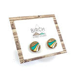 Small Round Wood Stud Earrings | Mint Gold White | Sensitive Ears | Graduation Gift | Birthday Gift | Nickel Free