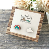 Rainbow and Cloud Earrings, Rainbow Stud Earrings, Cloud  Earrings, Weather Earrings, Wood Studs, Rainbow Pride Jewelry | Nickel Free