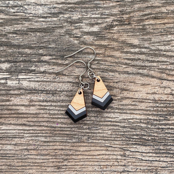 Boho Dangle Earrings | Black and Grey Geometric Wood Drop Earrings | Wife Sister Daughter Christmas Gift | | Nickel Free