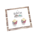 Geometric Earrings, Hexagon Earrings, Geometric Stud Earrings, Blush Pink and Silver, Wood Stud Earrings, Stocking Stuffers, Surgical Steel