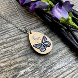 Purple Butterfly Necklace | Dainty Blue Butterfly Pendant | Silver Moon | Mystic gift for Her | Mother Daughter Girlfriend