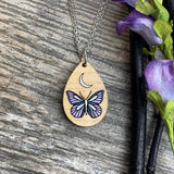 Purple Butterfly Necklace | Dainty Blue Butterfly Pendant | Silver Moon | Mystic gift for Her | Mother Daughter Girlfriend