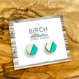Hexagon Earrings | Geometric Wooden Stud | Mint Green | Wood Earrings for Her | Girlfriend Gift | Birthday Gift Idea | Modern Jewelry
