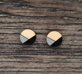 Round Geometric Earrings, Grey and Black Earrings, Stud Earrings Wood, Gifts for Her, Gifts Under 25, Tiny Earrings Round, Surgical Steel