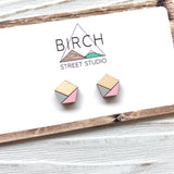 Pink and Grey Wood Stud Earrings | Geometric Jewelry | Round or Pentagon | Nickel Free