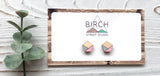 Pink and Grey Wood Stud Earrings | Geometric Jewelry | Round or Pentagon | Nickel Free