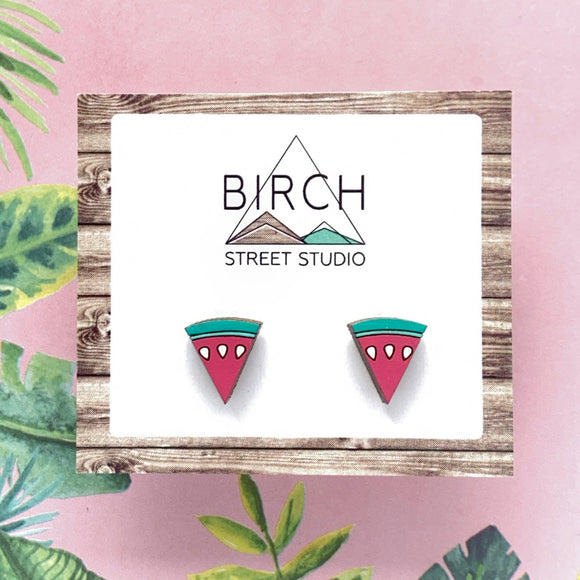 Watermelon Earrings | Watermelon Studs | Summer Fruit Earrings | Fun Gift for Her | Teacher Gift | Lightweight Wood Earrings | Nickel Free