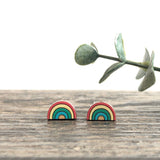 Rainbow Earrings | Rainbow Studs | Pride LGBTQ Jewelry | Rainbow and Cloud | LGBTQ+ | Wooden Earrings | Nickel Free