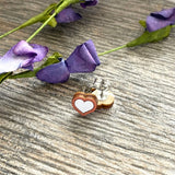 Heart Earrings | Small Wooden Studs | White Copper Heart Jewelry | Anniversary gift | Girlfriend Gift | Surgical Steel for Sensitive Ears
