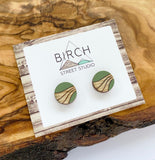 Small Wooden Earrings - Earthy Moss Green - Wood Studs - High Quality Surgical Steel Posts - Hypoallergenic | Nickel Free