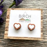 Heart Earrings | Small Wooden Studs | White Copper Heart Jewelry | Anniversary gift | Girlfriend Gift | Surgical Steel for Sensitive Ears