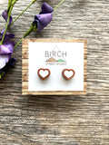 Heart Earrings | Small Wooden Studs | White Copper Heart Jewelry | Anniversary gift | Girlfriend Gift | Surgical Steel for Sensitive Ears