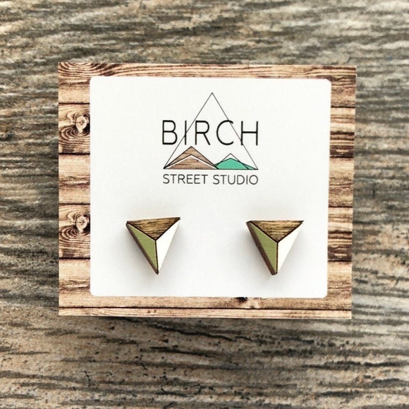 Triangle Earrings | Moss Green Wood Earrings | Geometric Studs | Girlfriend Gift | Wooden Jewelry | Nature Outdoors Inspired