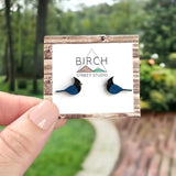 Bird Earrings, Blue Jay Earrings, Blue Birds, Steller's Jay, Bird Stud Earrings, Bird Lover Gift, Wooden Earrings, Nature Inspired Jewelry